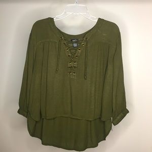 RUE 21 Green Lace-up Front Hi-Lo Peasant Blouse